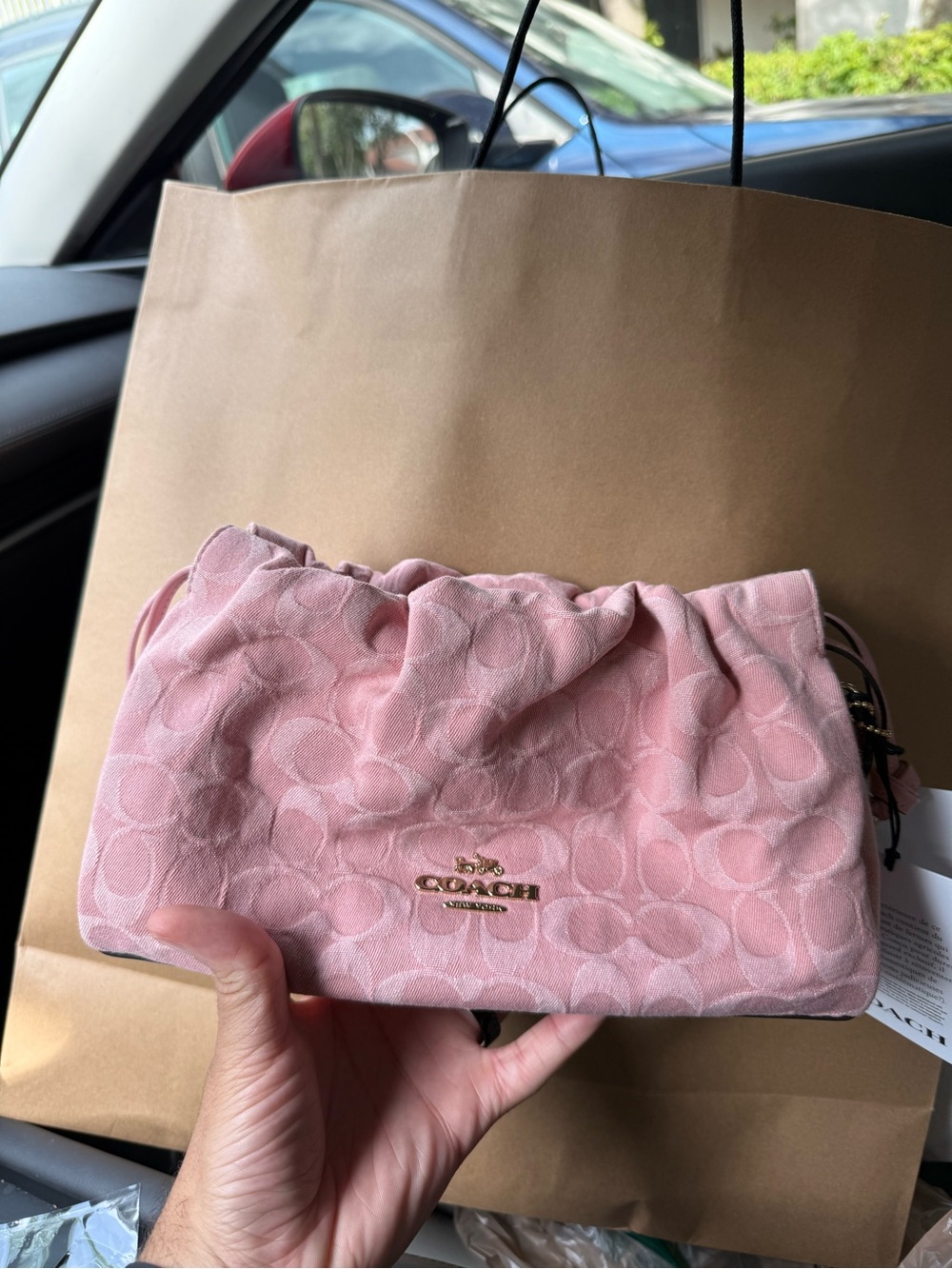 coach pink denim faye shoulder bag
